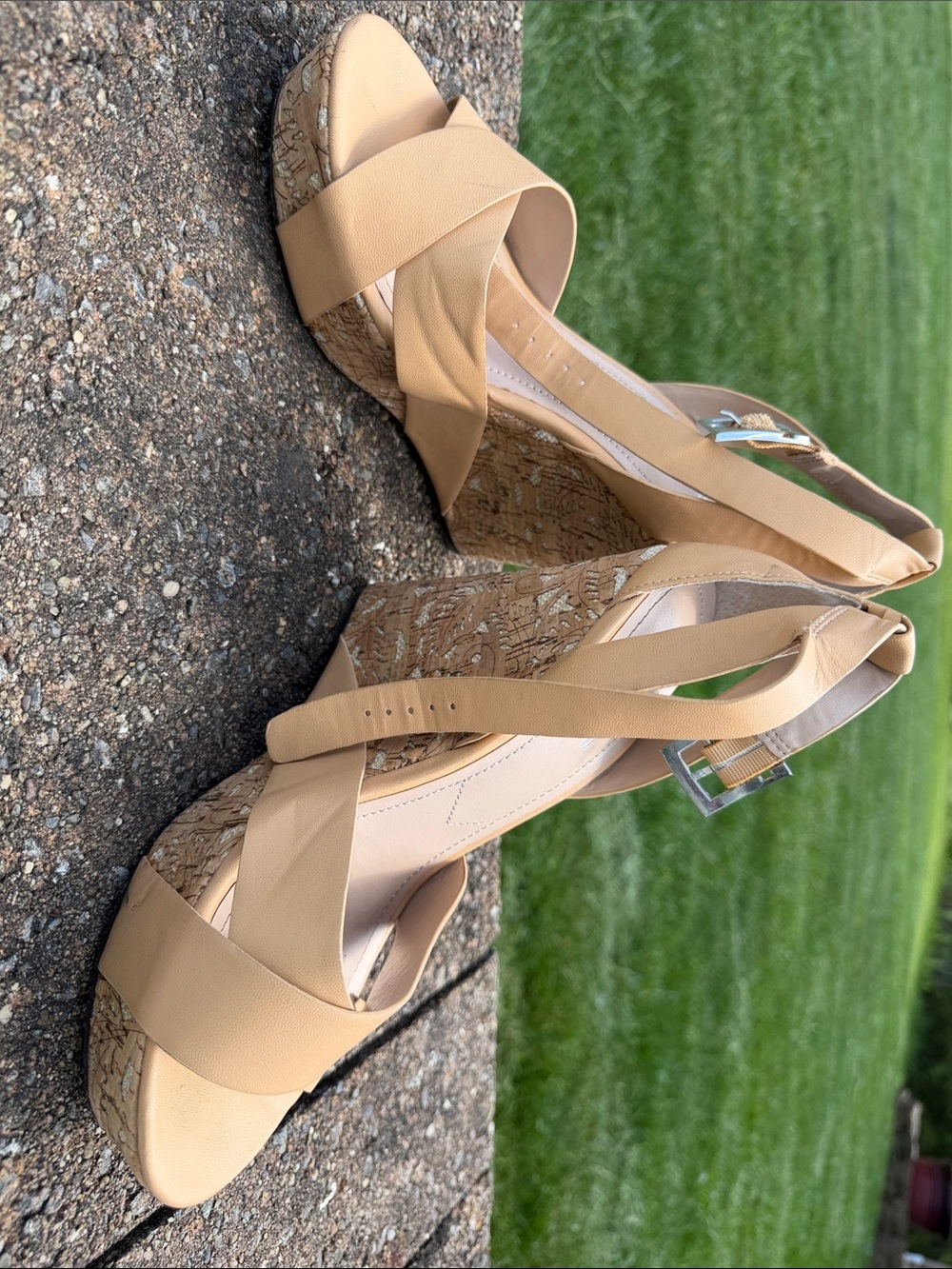 Charles by Charles David Beige Wedge Sandals with Cork Platform